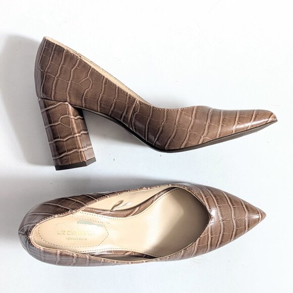 Liz Claiborne Women's LC Haslett Taupe Croc Block Heels US Size 8 M - Picture 1 of 13